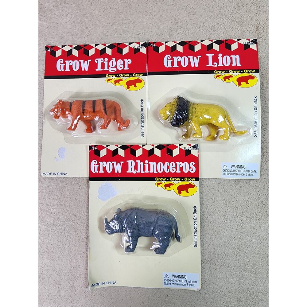 Ankyo Grow Lion Tiger Rhinoceros Toys Figurines New Sealed x3 Vintage